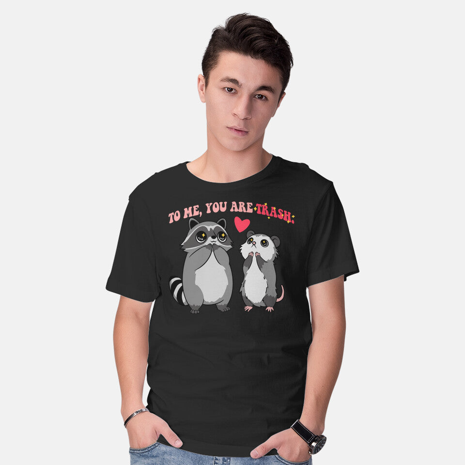 Model wearing black To Me You Are Trash – Animal Graphic T-Shirt