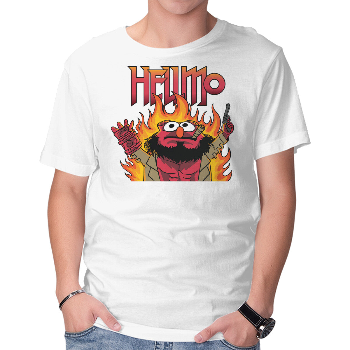 HELLMO – Funny Graphic T-Shirt in white, product display