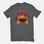 HELLMO – Funny Graphic T-Shirt in charcoal, flat-lay product view
