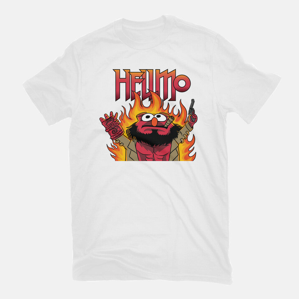HELLMO – Funny Graphic T-Shirt in white, flat-lay product view