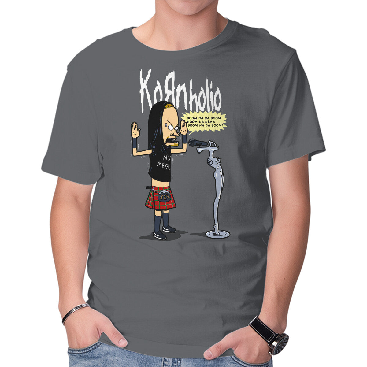 Kornholio – Music Graphic T-Shirt in charcoal, product display