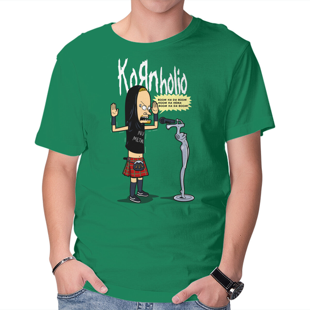 Kornholio – Music Graphic T-Shirt in green, product display