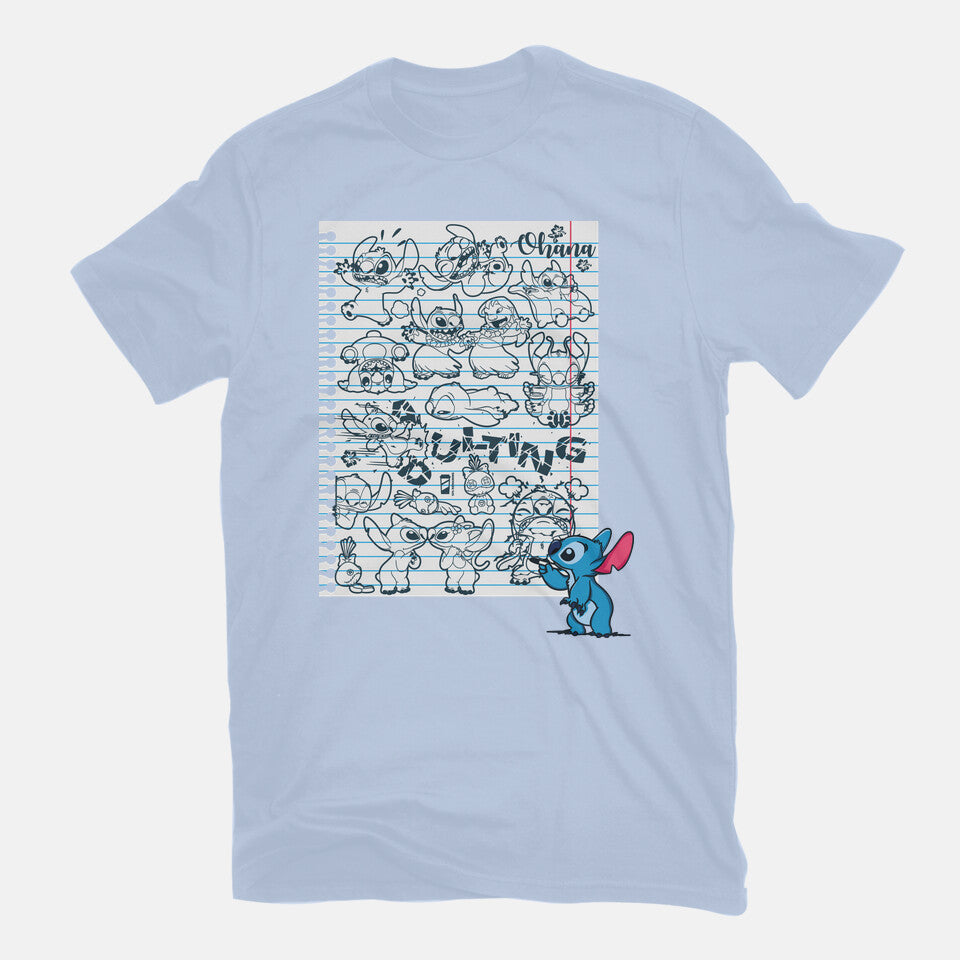 Doodle Alien – Movie Graphic T-Shirt in blue, flat-lay product view