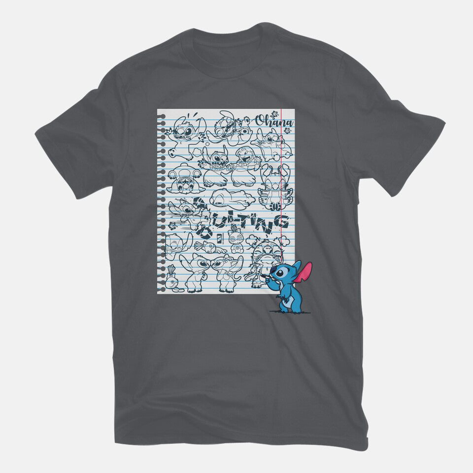 Doodle Alien – Movie Graphic T-Shirt in charcoal, flat-lay product view