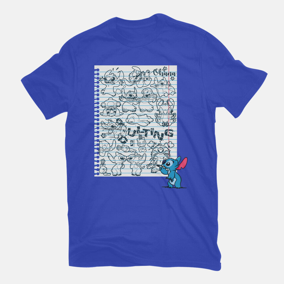 Doodle Alien – Movie Graphic T-Shirt in royal blue, flat-lay product view