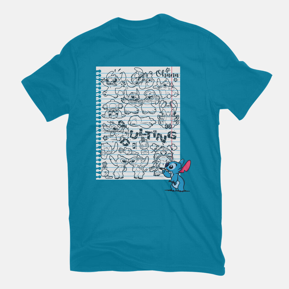 Doodle Alien – Movie Graphic T-Shirt in turquoise, flat-lay product view