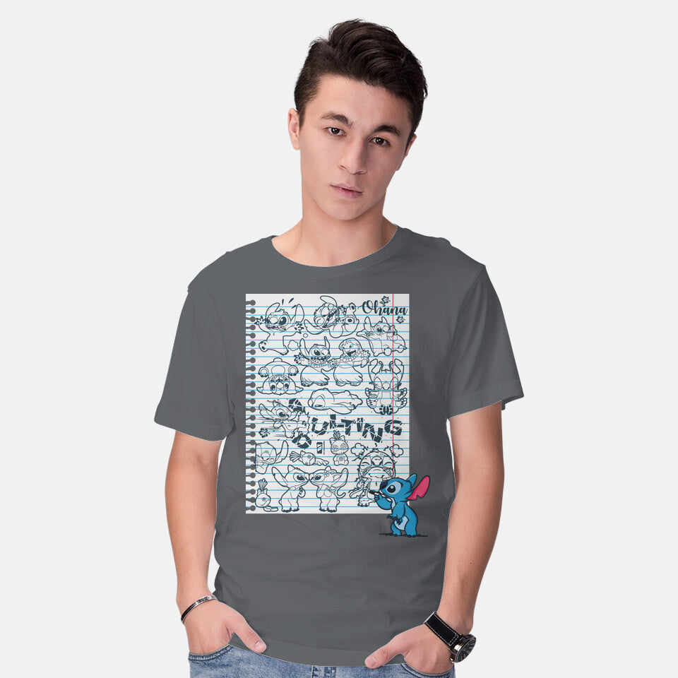 Model wearing charcoal Doodle Alien – Movie Graphic T-Shirt