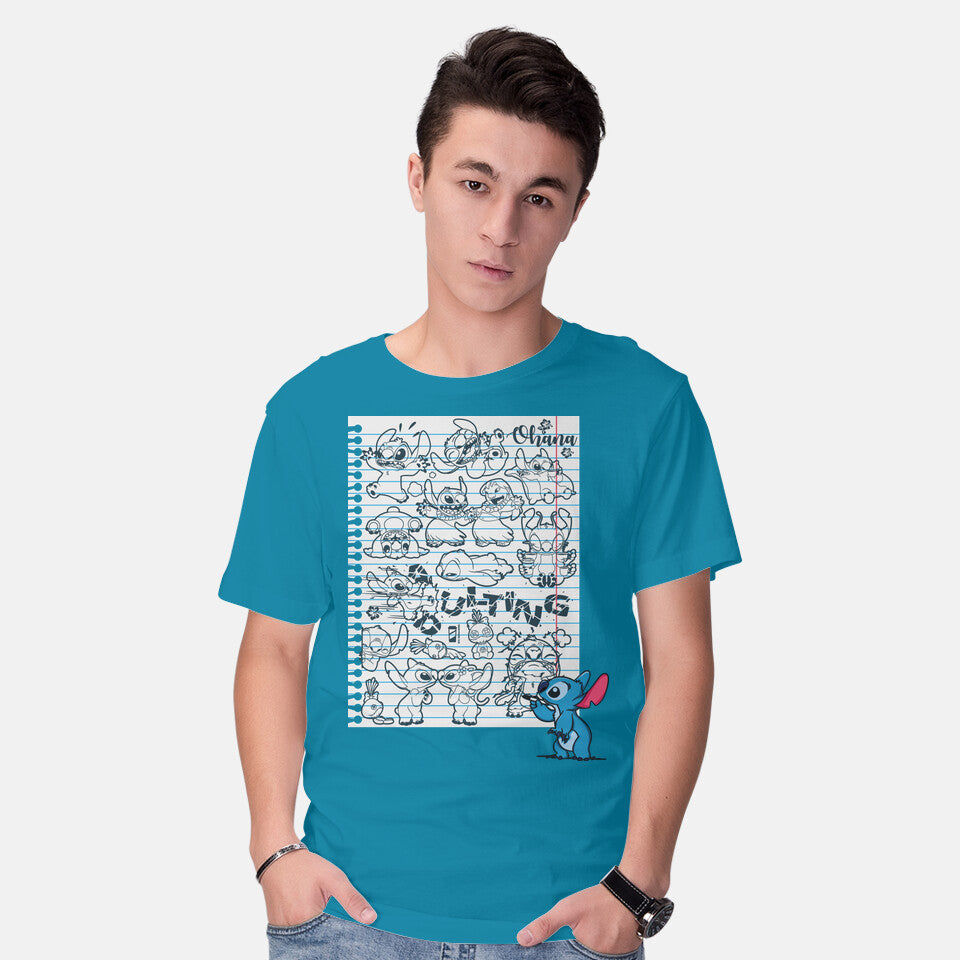Model wearing turquoise Doodle Alien – Movie Graphic T-Shirt