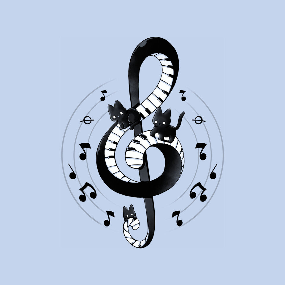 Violin Key Kittens – Cat Graphic T-Shirt design artwork for blue graphic T-shirt