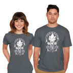 Model wearing charcoal Seven Chaos – Gaming Graphic T-Shirt