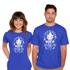 Model wearing royal blue Seven Chaos – Gaming Graphic T-Shirt