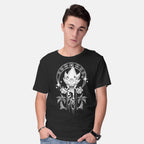 Model wearing black Seven Chaos – Gaming Graphic T-Shirt