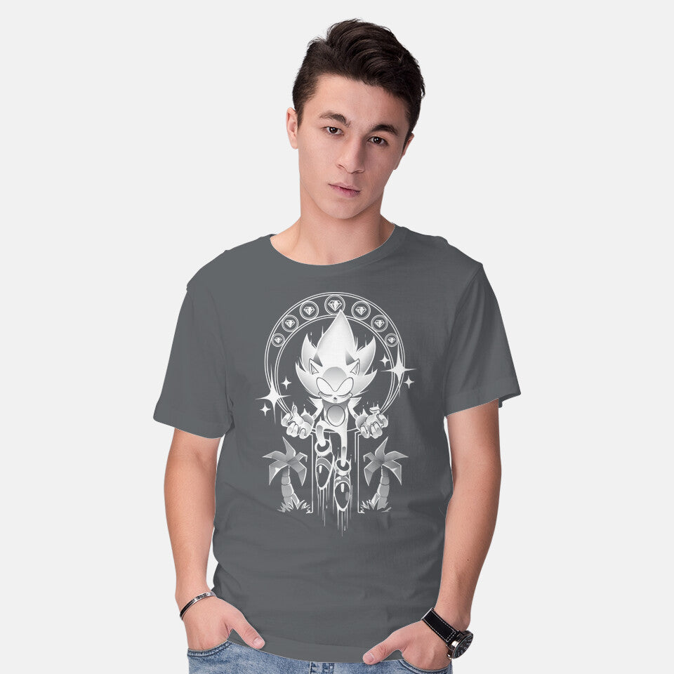 Model wearing charcoal Seven Chaos – Gaming Graphic T-Shirt