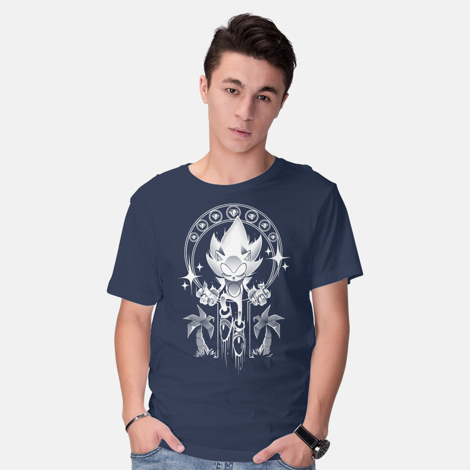 Model wearing navy Seven Chaos – Gaming Graphic T-Shirt