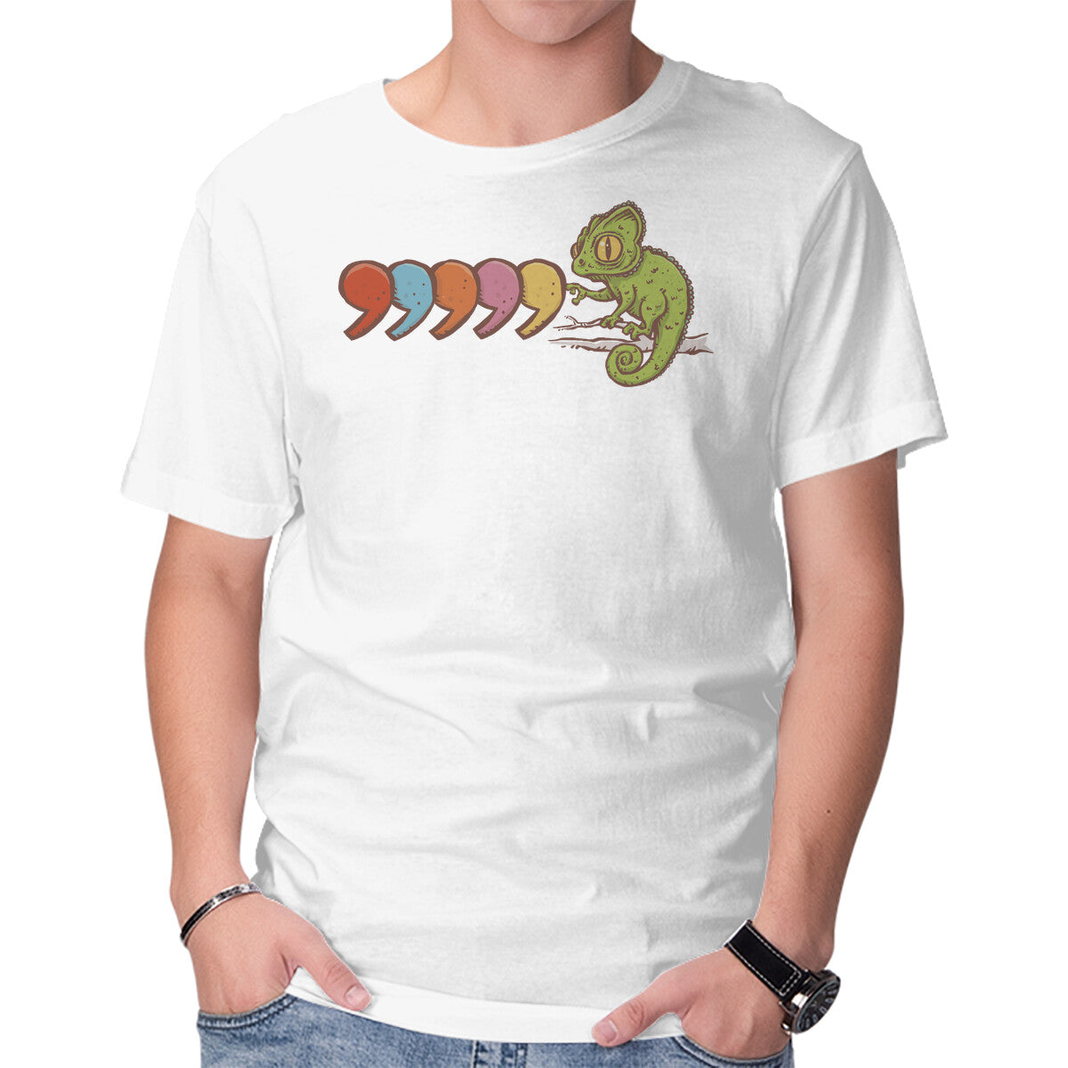 Comma Chameleon – Music Graphic T-Shirt in white, product display