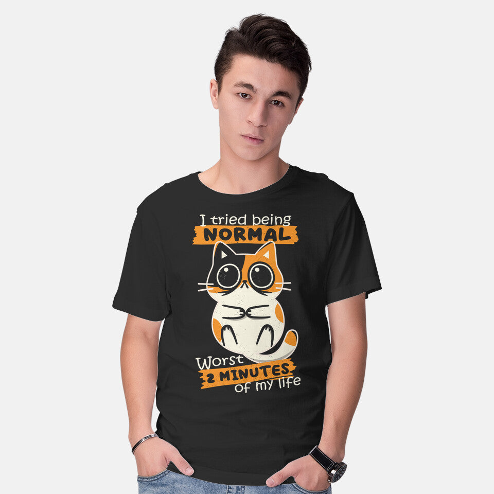 Model wearing black Normal To Worst – Cat Graphic T-Shirt