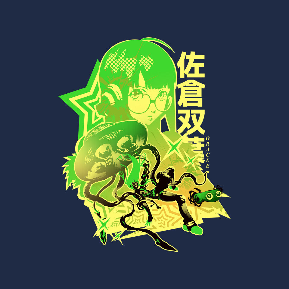 Code Name Oracle – Anime Graphic T-Shirt design artwork for navy graphic T-shirt