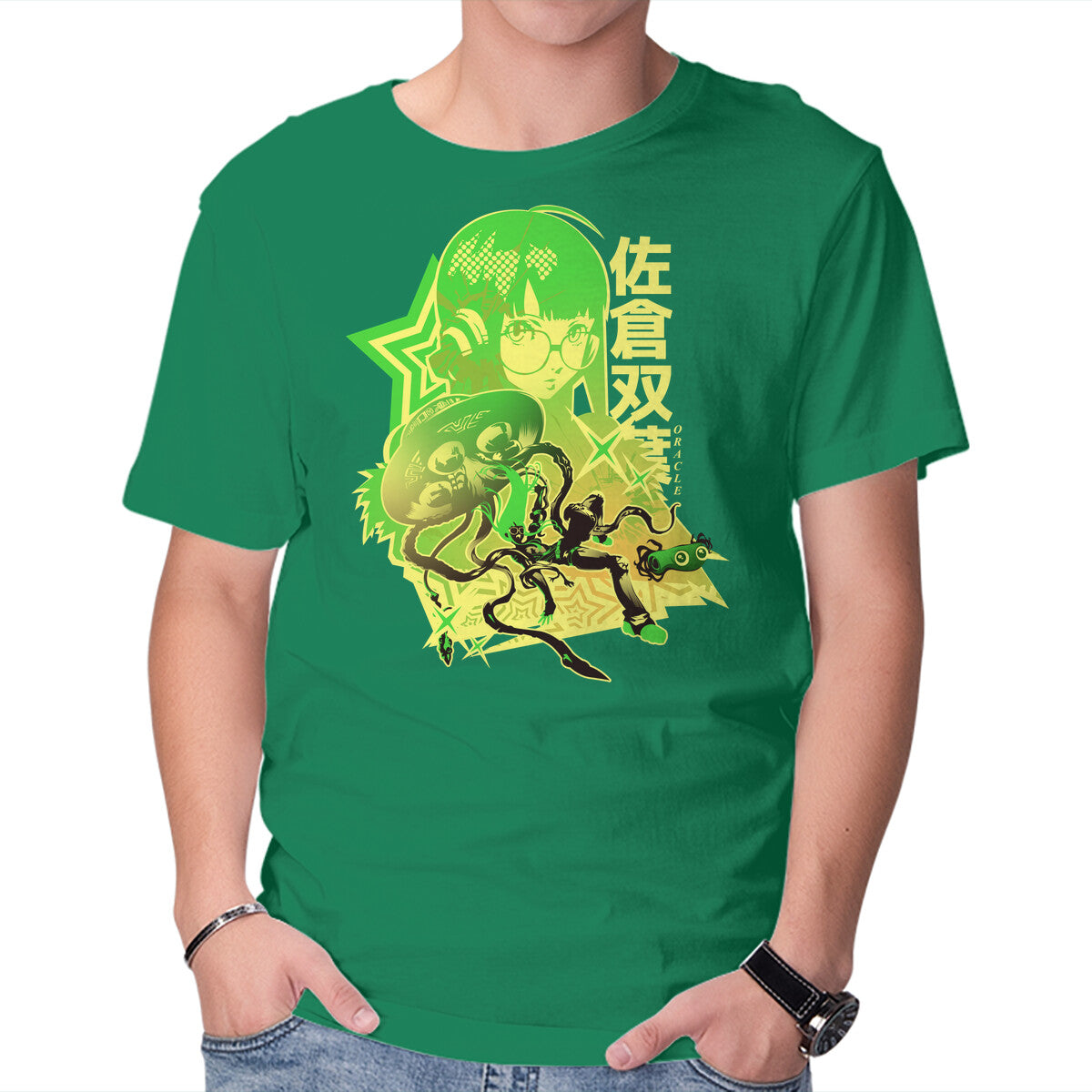 Code Name Oracle – Anime Graphic T-Shirt in green, product display