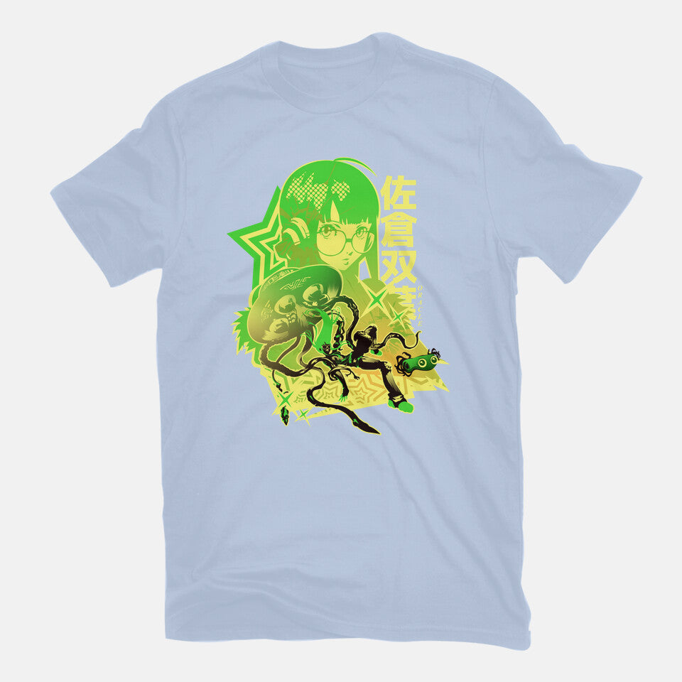 Code Name Oracle – Anime Graphic T-Shirt in blue, flat-lay product view