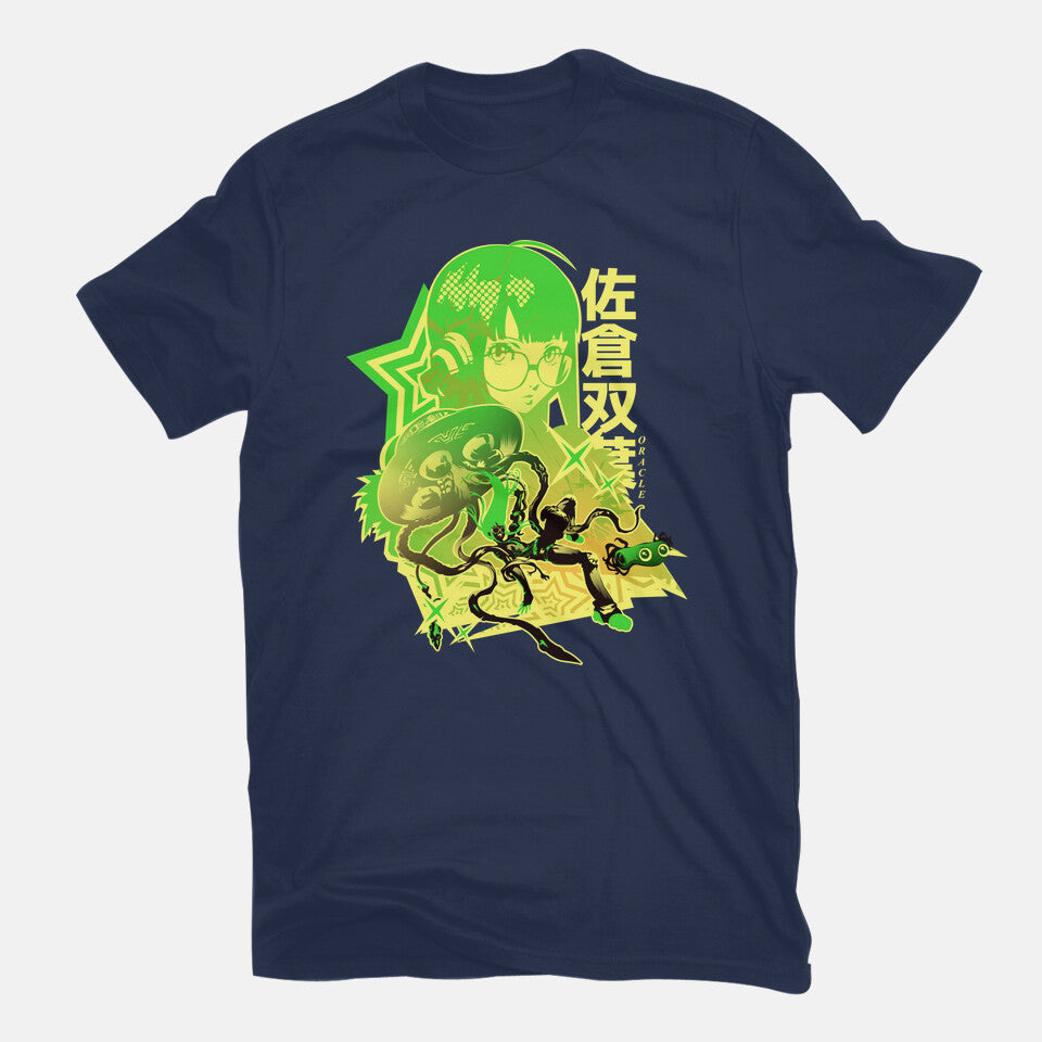 Code Name Oracle – Anime Graphic T-Shirt in navy, flat-lay product view