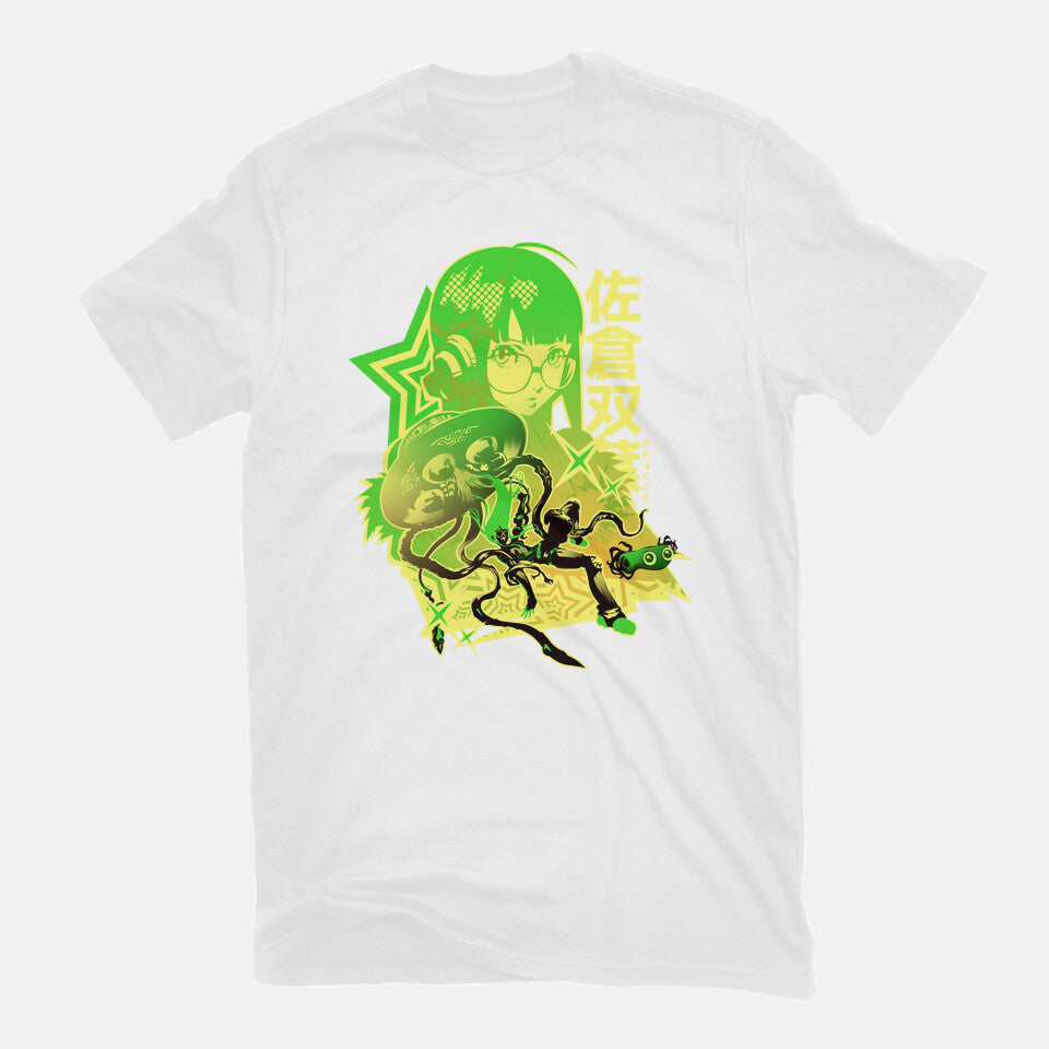 Code Name Oracle – Anime Graphic T-Shirt in white, flat-lay product view
