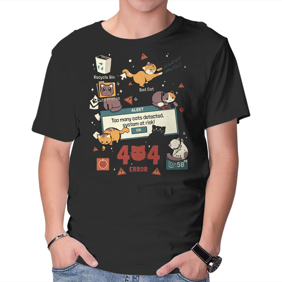 Too Many Cats Alert – Cat Graphic T-Shirt in black, product display