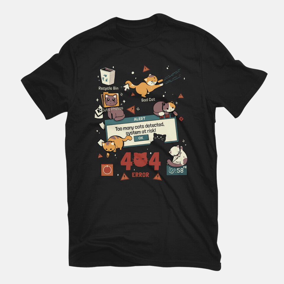 Too Many Cats Alert – Cat Graphic T-Shirt in black, flat-lay product view