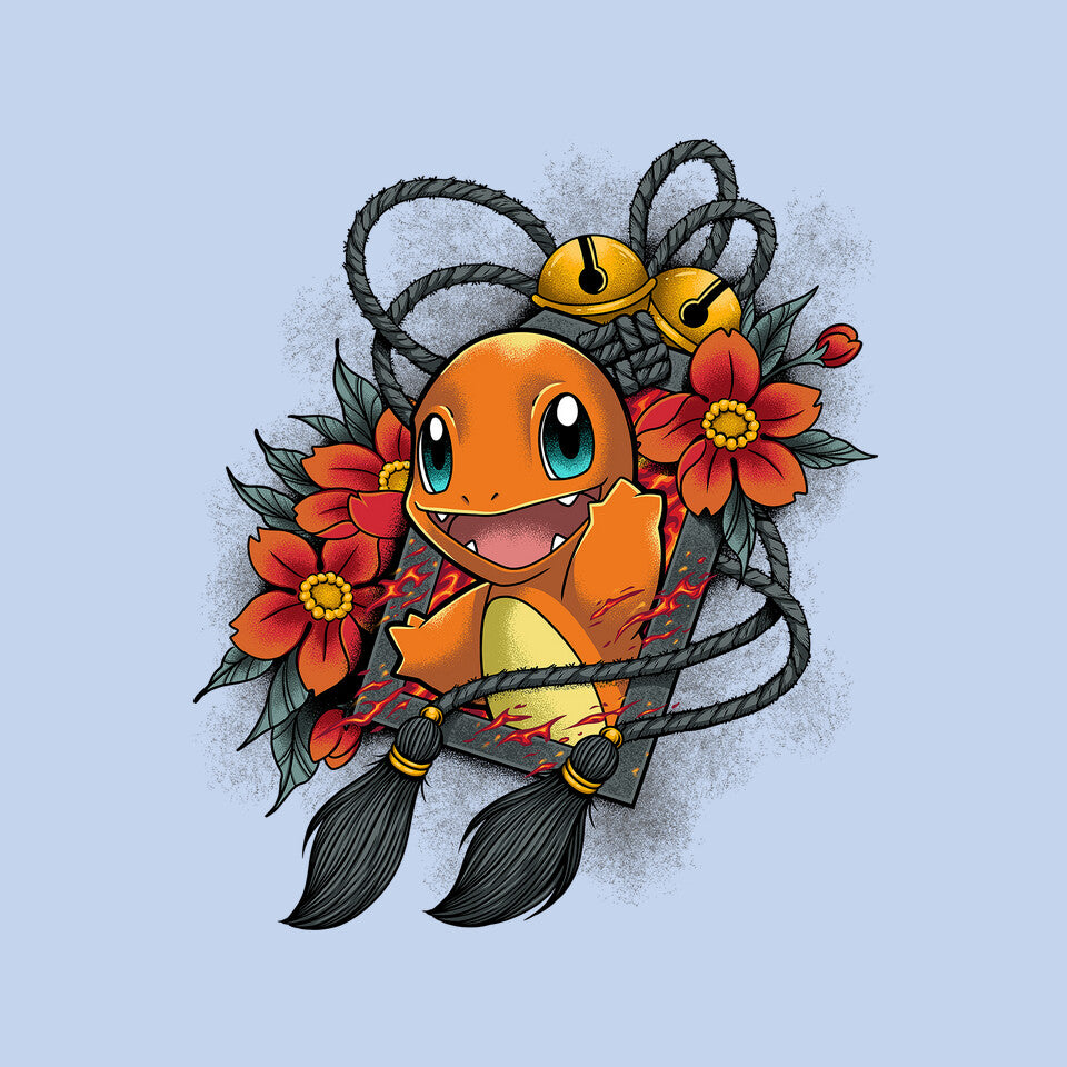 Flame Charm – Anime Graphic T-Shirt design artwork for blue graphic T-shirt