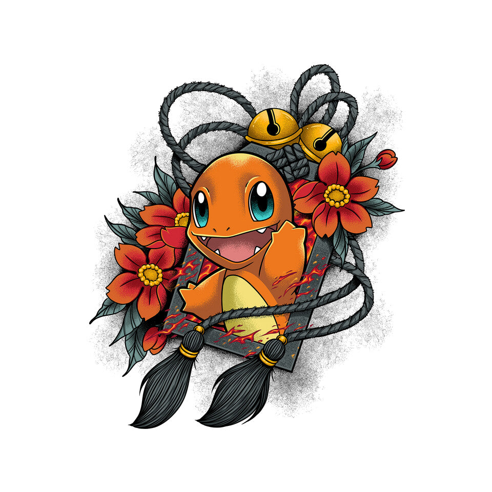 Flame Charm – Anime Graphic T-Shirt design artwork for white graphic T-shirt