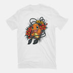 Flame Charm – Anime Graphic T-Shirt in white, flat-lay product view