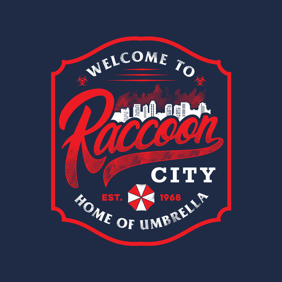 Raccoon City – Halloween Graphic T-Shirt design artwork for navy graphic T-shirt