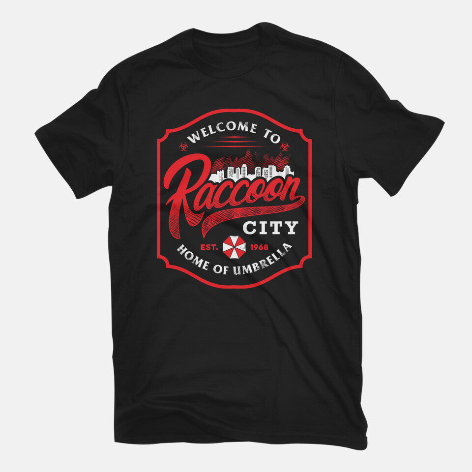 Raccoon City – Halloween Graphic T-Shirt in black, flat-lay product view