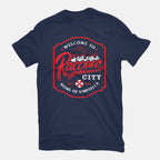 Raccoon City – Halloween Graphic T-Shirt in navy, flat-lay product view