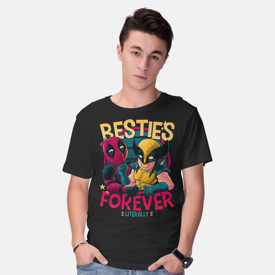 Model wearing black Besties Forever – Movie Graphic T-Shirt