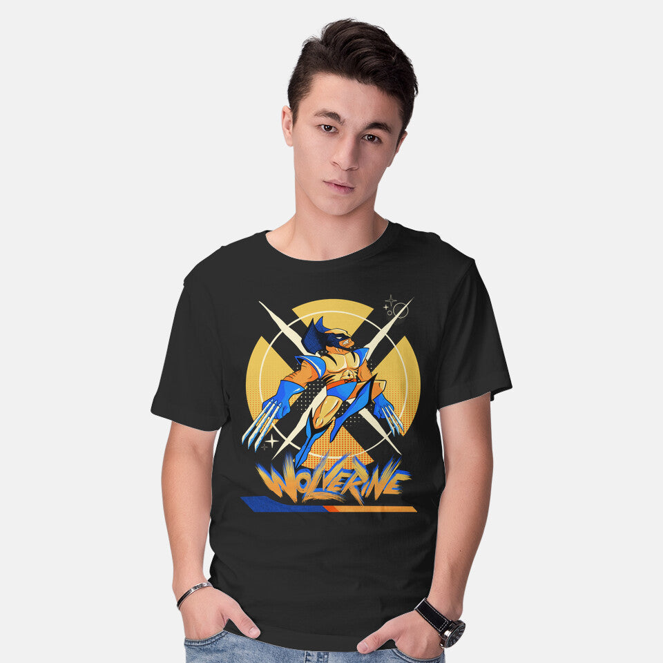 Model wearing black X Men 97 – Sci-Fi Graphic T-Shirt