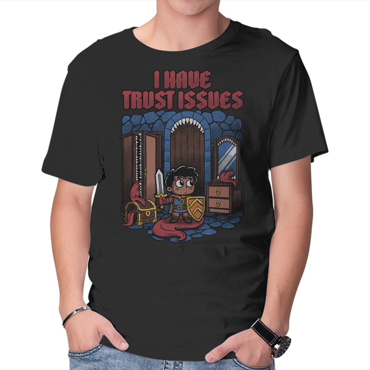 RPG Trust Issues – Gaming Graphic T-Shirt in black, product display