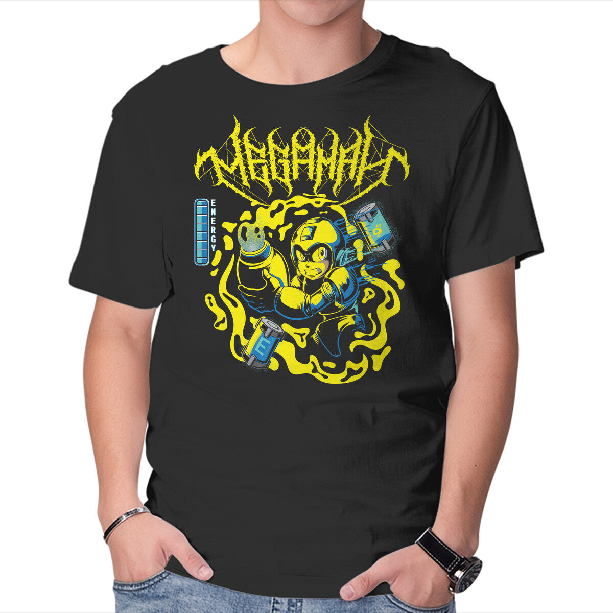 Megaman Energy – Gaming Graphic T-Shirt in black, product display