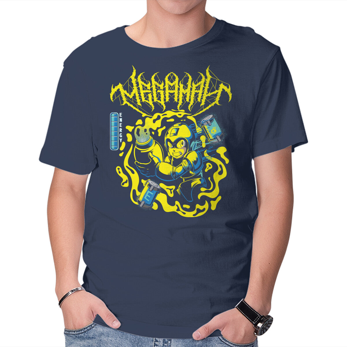 Megaman Energy – Gaming Graphic T-Shirt in navy, product display