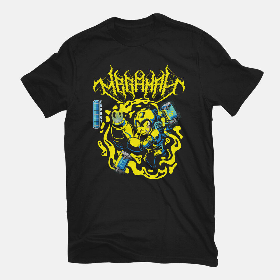 Megaman Energy – Gaming Graphic T-Shirt in black, flat-lay product view
