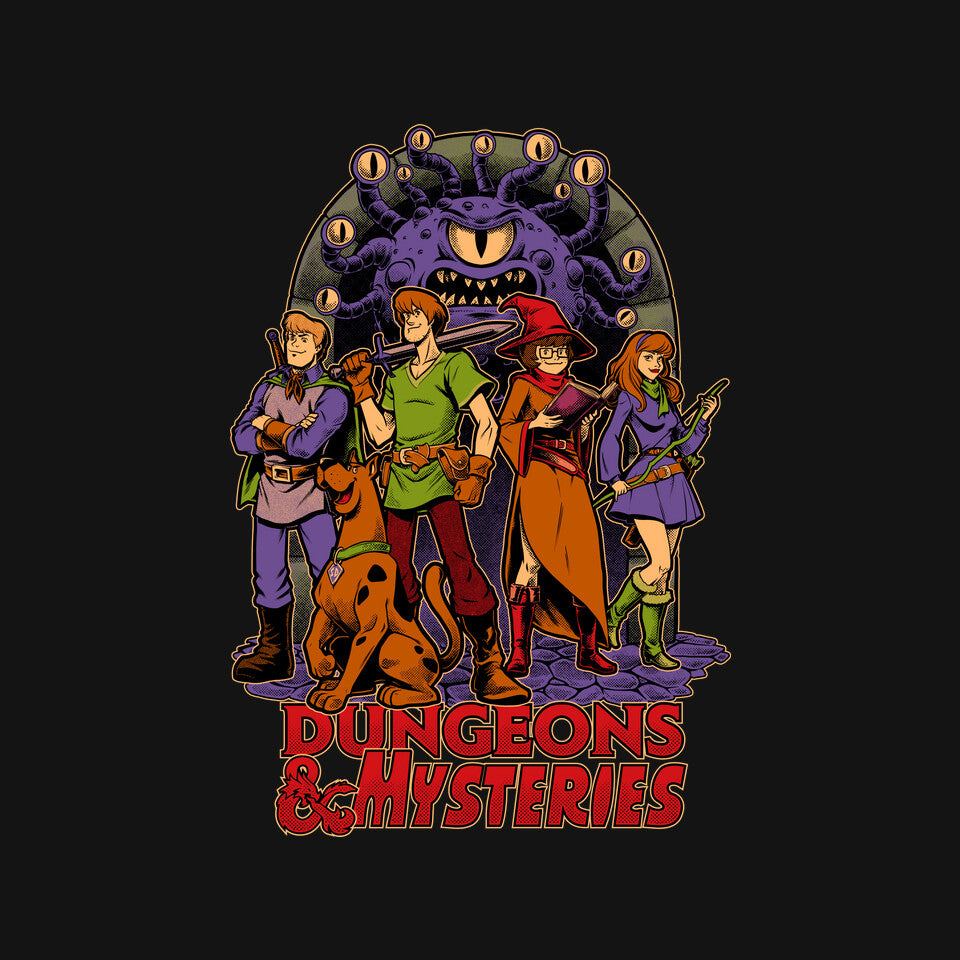 Dungeons And Mysteries – Fantasy Graphic T-Shirt design artwork for black graphic T-shirt