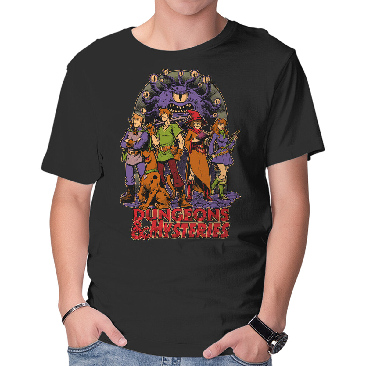 Dungeons And Mysteries – Fantasy Graphic T-Shirt in black, product display