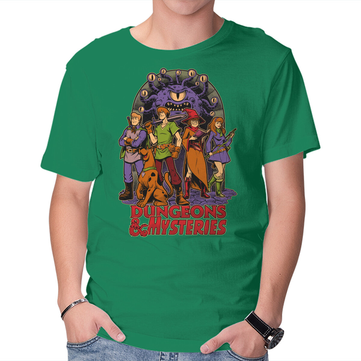 Dungeons And Mysteries – Fantasy Graphic T-Shirt in green, product display