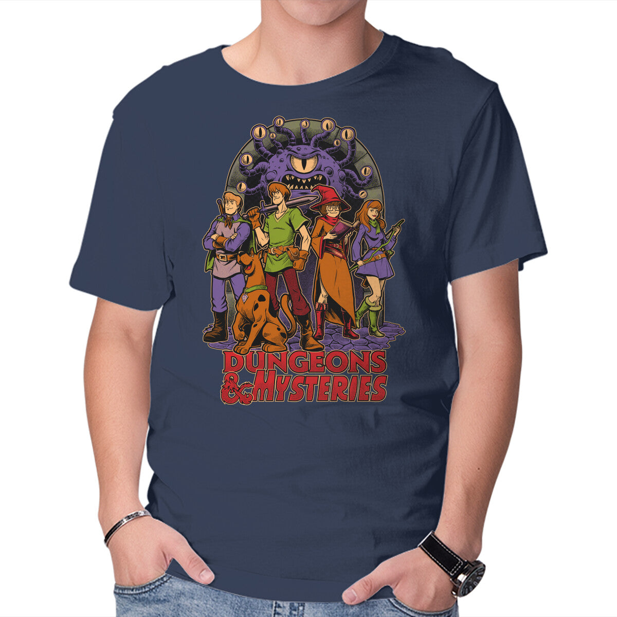 Dungeons And Mysteries – Fantasy Graphic T-Shirt in navy, product display