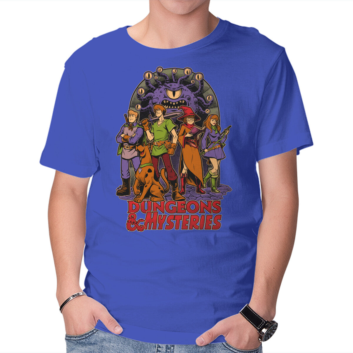 Dungeons And Mysteries – Fantasy Graphic T-Shirt in royal blue, product display