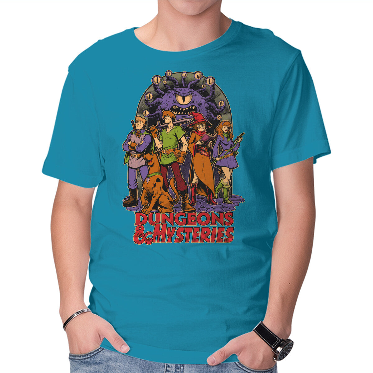 Dungeons And Mysteries – Fantasy Graphic T-Shirt in turquoise, product display