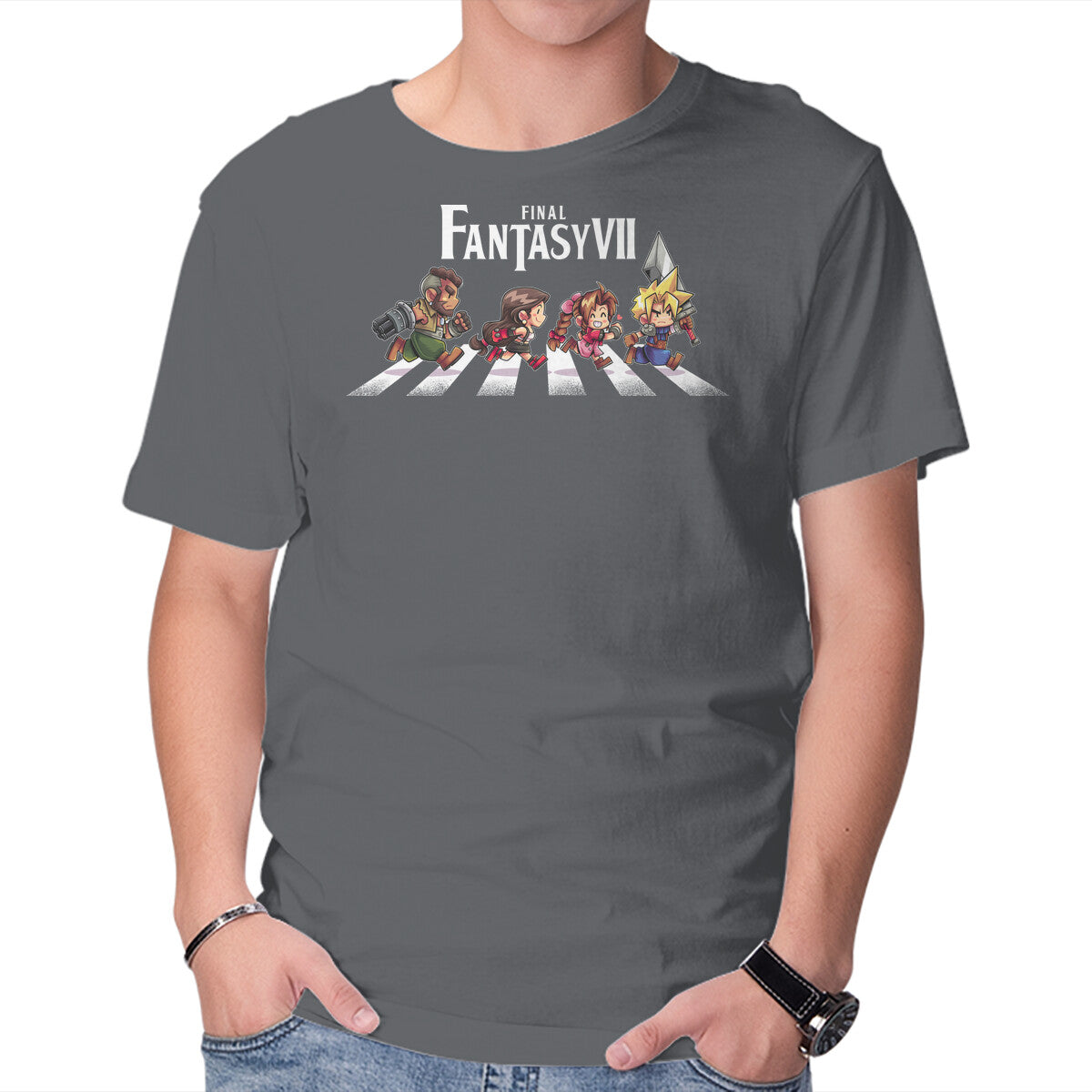 FFVII Road – Gaming Graphic T-Shirt in charcoal, product display
