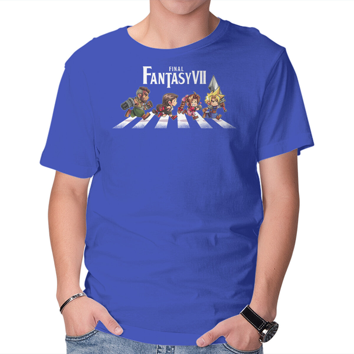 FFVII Road – Gaming Graphic T-Shirt in royal blue, product display