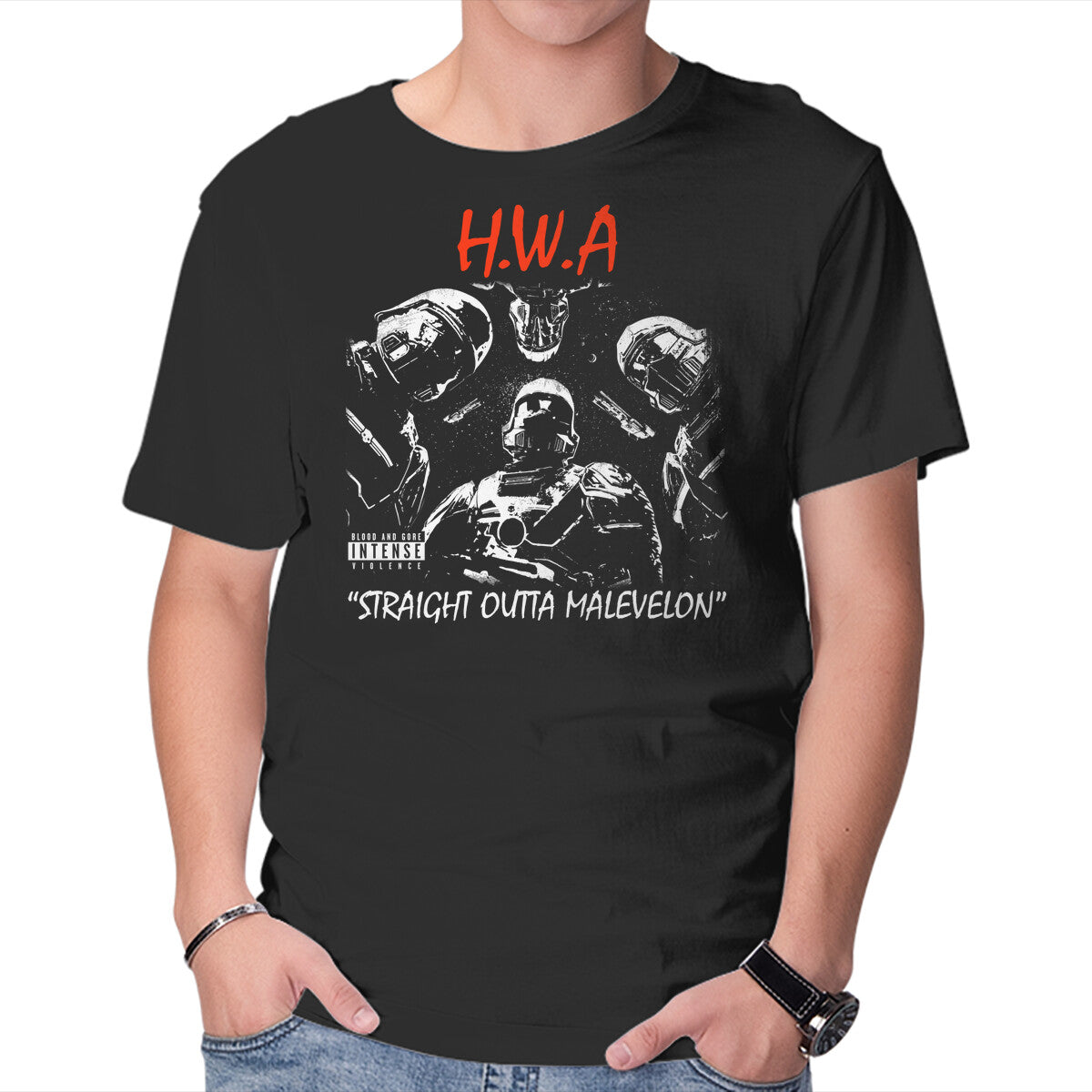 HWA Straight Outta Malevelon – Gaming Graphic T-Shirt in black, product display