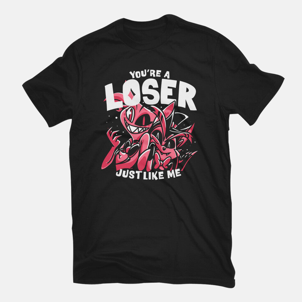Loser Baby – Funny Graphic T-Shirt in black, flat-lay product view