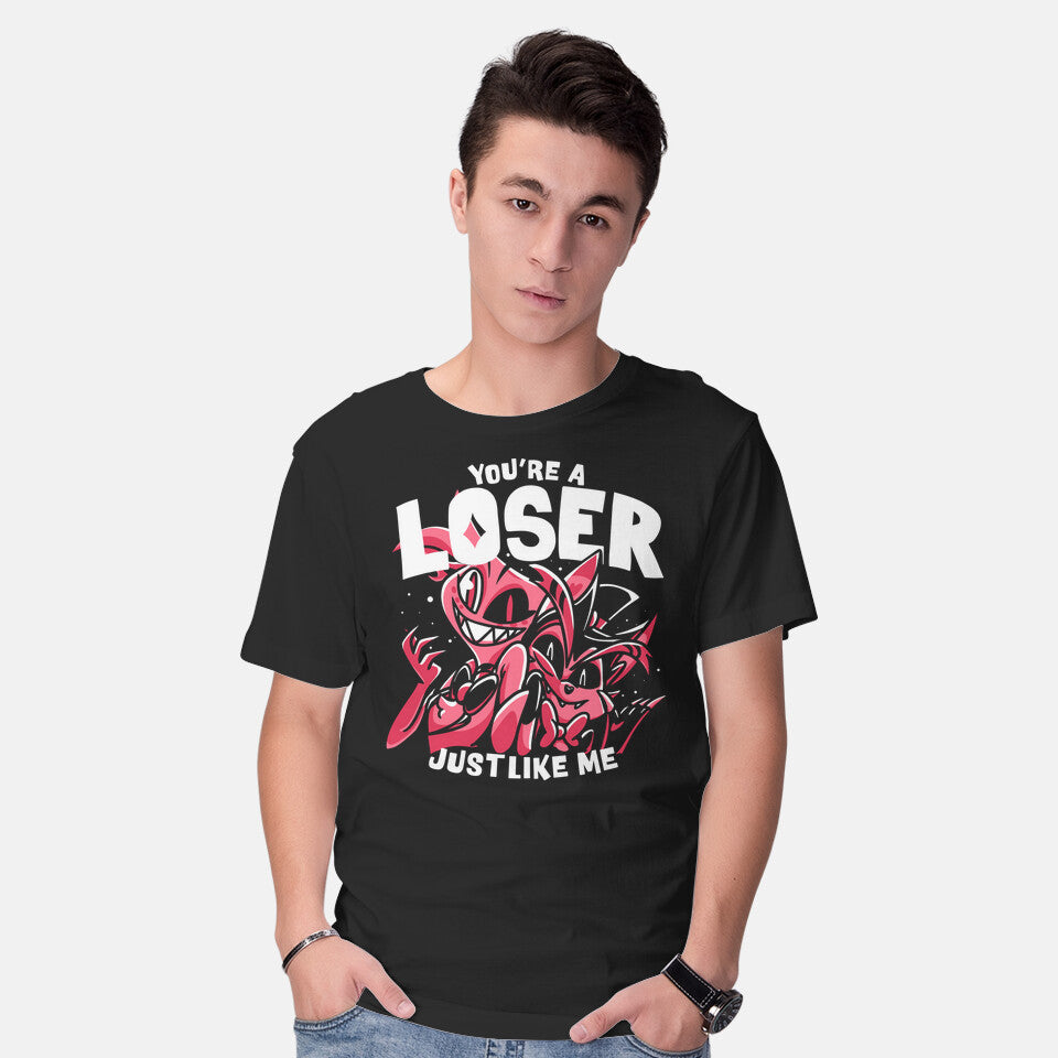 Model wearing black Loser Baby – Funny Graphic T-Shirt